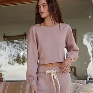 Free People Beach Sunset Pier Crop Top Cozy Sweater in blush Size Large